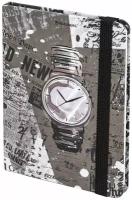 Блокнот с резинкой в клетку 96 л., малый формат А6 (102х148 мм), твердая обложка, BRAUBERG, "Часы", 113737