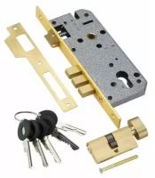 Замок врезной с цилиндром ADDEN BAU LOCK 4585 5-60B D GOLD Золото