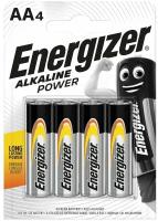 Батарейки комплект 4 шт, ENERGIZER Alkaline Power, AA (LR06, 15А), алкалиновые, пальчиковые, блистер, E300132908