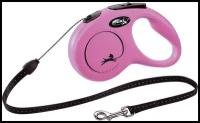 Поводок-рулетка для собак Flexi New Classic S тросовый розовый 5 м