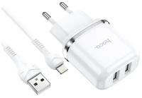 Сетевое зарядное устройство для Apple устройств/ Lightning Hoco N4 Dual Port/ USBx2 - два выхода 12W/2.4A; кабель - Lightning