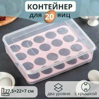 Контейнер для хранения яиц, 20 ячеек, 27,5x22x7 см, цвет микс