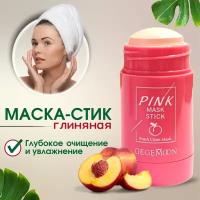 Глиняная маска для кожи лица розовая с экстрактом персика Pink Green Mask Stick