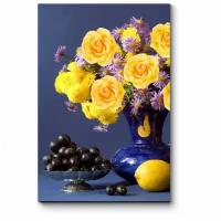 Модульная картина Виноград, лимоны и желтые розы 100x150