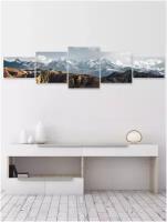 Модульная картина на холсте для интерьера, Горный пейзаж, облака, холмы, 40х150 см, Мир Печатей