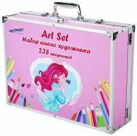 Набор художника для рисования в чемоданчике в подарок (краски, кисти, карандаши и т.д.) Mermaid Юнландия Премиум, 238 предметов