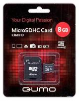 Карта памяти microSDHC Qumo 8 Гб класс 10 - с адаптером SD