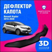 Дефлектор капота Renault Kaptur (Рено Каптур) 2016-2022 (мухобойка) CobraTuning