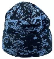 Шапка мужская камуфляжная цифра голубая, на флисе, армейская, для охоты и рыбалки, с отворотом, тёплая, синяя, зимняя, демисезон, размер универсальный