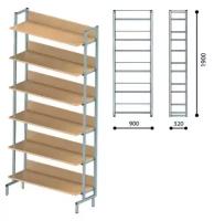 Стеллаж на металлокаркасе односторонний 1900х900х320 мм, серый каркас, 6 полок ЛДСП бук