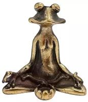Статуэтка Лягушка в позе лотоса с лотосом 5 см бронза