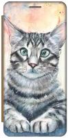 Чехол-книжка Ушастый котик на Samsung Galaxy J3 (2017) / Самсунг Джей 3 2017 золотой