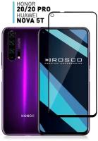 Защитное стекло для Honor 20, Honor 20 Pro, Huawei Nova 5T (Хонор 20 Про, Хонор 20, Хуавей Нова 5Т) Закалённое, олеофобное покрытие, ROSCO с рамкой