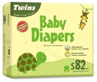 Подгузники детские Twins, S, 4-9 кг, 82 шт + внутри Салфетки Twins 80 шт
