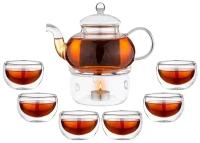 Чайный набор на 6 персон double-wall 7пр: чайник 800мл, 6 чашек 150мл Agness (154110)