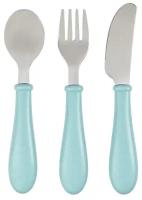 Набор детский Beaba ложка, вилка, имитатор ножа SET 3 COUVERTS INOX AIRY GREEN 913461