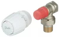 Клапан (вентиль) термостатический угловой Danfoss (013G2235) 3/4 НР(ш) х 3/4 ВР(г) для двухтрубных систем с термоголовкой комплект