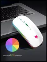 Мышь беспроводная Silence Fox Мышка для компьютера ноутбука, компьютерная c подсветкой RGB Бесшумные клавиши Аккумуляторная 3 режима DPI 800/1200/1600