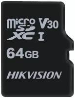 Карта памяти Hikvision microSDXC 64 ГБ Class 10, V30, UHS-I U1, R/W 92/10 МБ/с, адаптер на SD, 1 шт., черный
