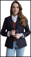 Женский пиджак STANFORD, английском стиле бренда BRAGUTSA, синий, с заплатками, из шерсти, жакет, деловой, на подкладке, в клетку