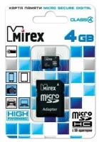 Карта памяти Mirex microSDHC 4GB Class 4 + SD адаптер (13613-ADTMSD04)