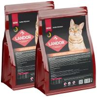 LANDOR CAT ADULT HAIR & SKIN для взрослых кошек для кожи и шерсти с индейкой и лососем (0,4 + 0,4 кг)