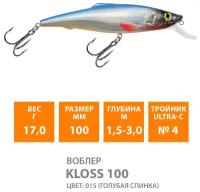 Воблер для рыбалки плавающий AQUA Kloss 100mm 17g заглубление от 1.5 до 3m цвет 015