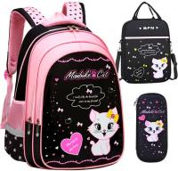 Школьный рюкзак 3 в 1 "Милая Кошечка" для девочек 1-4 классов.Школьный комплект для девочки