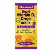 Bluebonnet Nutrition, Жидкий витамин D3, в каплях, натуральный цитрусовый вкус, 1,000 МЕ, 1 жидкая унция (30 мл)