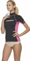 Футболка из лайкры женская с коротким рукавом для водного спорта CRESSI RASH GUARD Размер M черный/розовый