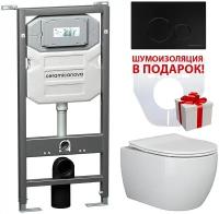 Комплект унитаза с инсталляцией Ceramicanova Play CN3001_1001B_1000 с сиденьем Микролифт и Черной матовой клавишей смыва