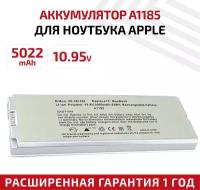 Аккумулятор (АКБ, аккумуляторная батарея) для ноутбука Apple MacBook A1185, 10.95В, 5000мАч, 55Вт, белый