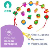 Детский деревянный развивающий набор - шнуровка "Фрукты", игра / игры для детей, шнуровка из дерева способствет развитию мелкой моторики