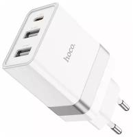 СЗУ, 2 USB +1 PD 30W (N21 Pro), HOCO, Type-C to Type-C, белый