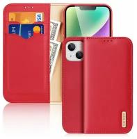 Чехол бумажник из натуральной кожи Dux Ducis для iPhone 13 / iPhone 14 6.1" Hivo series красный