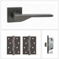 Комплект ручек для дверей Puerto INAL_537-03_MBN_MAG, матовый черный никель (ручка + 2 универсальные петли + магнитный замок)