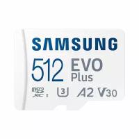 Карта памяти Samsung microSDXC 512 ГБ Class 10, V30, A2, UHS-I U3, R 130 МБ/с, адаптер на SD, 1 шт, белый