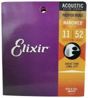 Струны для акустической гитары Elixir 16027 Nanoweb Custom Light Phosphor 11-52