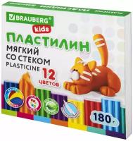 Пластилин восковой для детей детский мягкий легкий воздушный Brauberg Kids, 18 цветов, 270 г, со стеком