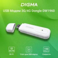 Модем 3G/4G Digma Dongle WiFi DW1960WH USB Wi-Fi Firewall + Router внешний, белый