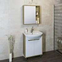 Мебель для ванной Эко 50, белая-лиственница (тумба с раковиной, шкаф с зеркалом)