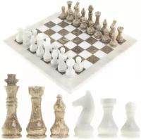 Шахматы "Битва" мрамор, серый ракушечник доска 30х30 см 123973