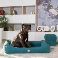 Лежанка для собак со съемным чехлом IvPetRoom Comfort XL 120x90 микровелюр бирюзовый