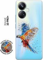 Силиконовый чехол на Realme 10 Pro+, Реалми 10 Про Плюс с 3D принтом "Colorful Parrot" прозрачный