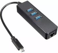 Сетевая карта RJ-45 Orient JK-341 USB3.0 на LAN Ethernet кабель адаптер + хаб три порта