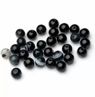 Бусина Агат черный (черный оникс) полосчатый гладкий шар 6 мм 30 шт