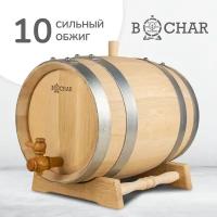 Бочка дубовая 10 литров (сильный обжиг) "Бочар" с краником и подставкой, ГОСТ 8777-80