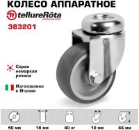 Колесо аппаратное Tellure Rota 383201 поворотное, диаметр 50мм, грузоподъемность 40кг, серая термопластичная резина, полипропилен