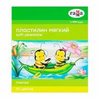 Пластилин мягкий (восковой) 10 цветов 150 г Гамма "Пчелка", со стеком, картонная упаковка 280031Н