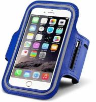 Спортивный универсальный чехол (держатель) для телефона на руку, сумка-чехол смартфона для бега тренировок на липучках со светоотражателем, синий